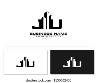 J U Initial building logo concept