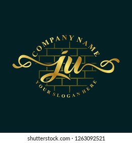 J U Initial handwriting logo vector