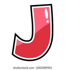 J uppercase english, Children font alphabet cartoon style in red tone with wave pattern.  For headings, flyer, greeting cards, product packaging, book cover, printed quotes, logo, design