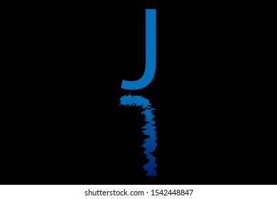 J uppercase letter with water reflection effect vector illustration. Wavy letter design for logo, emblem, label, card, company name, business or web page graphic element.