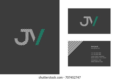 J V joint logo design vector element with business card template