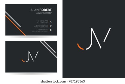 J & V stroke joint logo vector with business card template