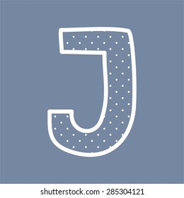 J vector alphabet letter with white polka dots on blue background