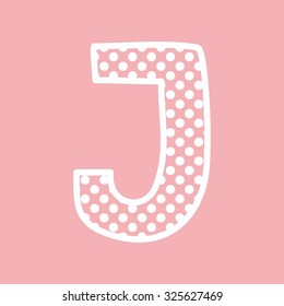J vector alphabet letter with white polka dots on pink background