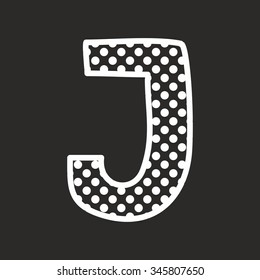 J vector alphabet letter with white polka dots on black background