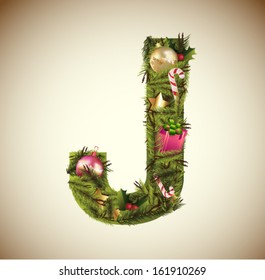J, vector christmas tree font 