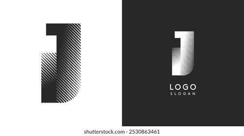 J vector letter. Sharp contrast monogram strike diagonal hatching for industrial yet modern look. High bold logo template. Logotype concept design for brand in tech, architecture, fashion