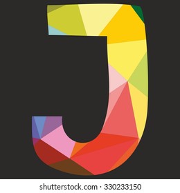 J vector low poly wrapping surface pastel colorful and white alphabet letter isolated on black background
