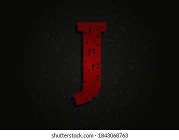 J vector red letter made of grunge texture. Insane Fear brutal font. Wicked night theme style design.  For logo, brand label, poster, design elements etc.   