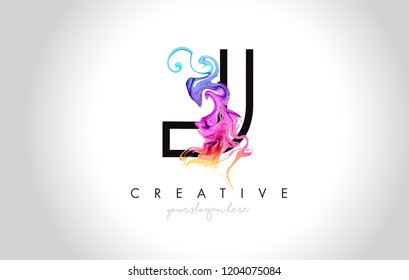 J Vibrant Creative Leter Logo Design with Colorful Smoke Ink Flowing Vector Illustration.