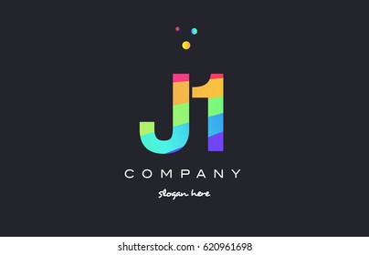 J1 j 1 one letter number combination creative color green orange blue magenta pink company logo vector icon spectrum