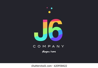 J6 j 6 six letter number combination creative color green orange blue magenta pink company logo vector icon spectrum