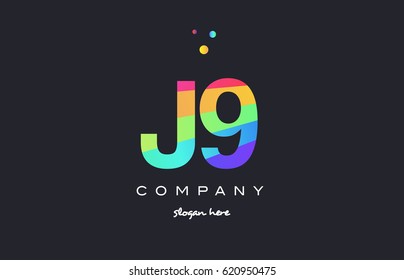 J9 j 9 nine letter number combination creative color green orange blue magenta pink company logo vector icon spectrum