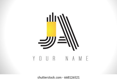 JA Black Lines Letter Logo. Creative Line Letters Design Vector Template.