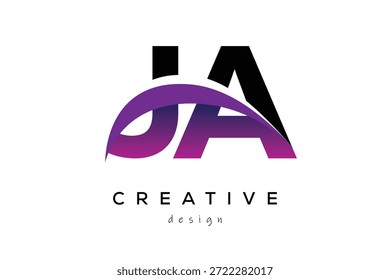 JA Creativo y moderno diseño de logotipo de la letra con la onda púrpura creativa Abstractas último concepto de logotipo.