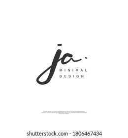 JA Escritura a mano inicial o logotipo manuscrito para identidad. Logo con firma y estilo dibujado a mano.