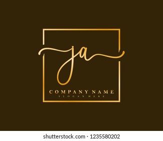 JA Initial handwriting square minimalist logo vector