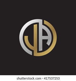 JA initial letters looping linked circle elegant logo golden silver black background