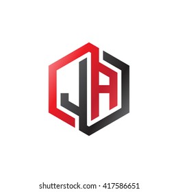 JA initial letters looping linked hexagon logo red black