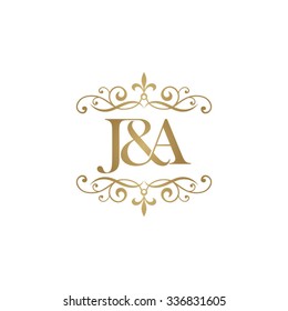 J&A Initial logo. Ornament ampersand monogram golden logo