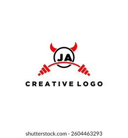 JA initial monogram for fitnes or gym logo with devil style design
