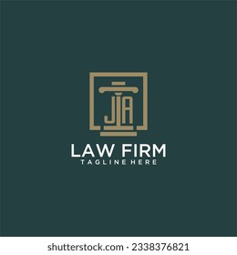 JA initial monogram logo for lawfirm with pillar design in creative square