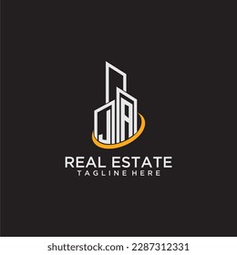JA initial monogram logo for real estate with building style