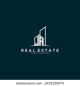 JA initial monogram logo real estate with building style design vector