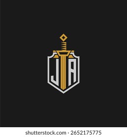 JA monograma inicial para imagem em estilo escudo e espada