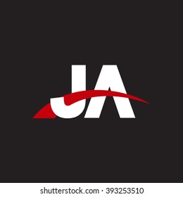 JA initial overlapping swoosh letter logo white red black background