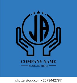 JA initials held within hands, symbolizing trust and protection. The circle represents unity, while stars highlight excellence and ambition.