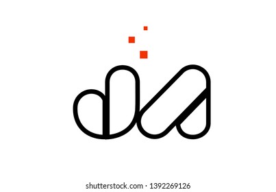 JA J A black white red dots alphabet letter combination suitable as a logo icon design for a company or business