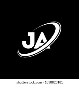 JA J A letter logo design. Initial letter JA linked circle uppercase monogram logo red and blue. JA logo, J A design. ja, j a