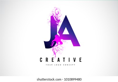 JA J A Purple Letter Logo Design with Creative Liquid Effect Flowing Vector Illustration.