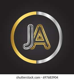 JA Letter logo in a circle. gold and silver colored. Vector design template elements for your business or company identity.