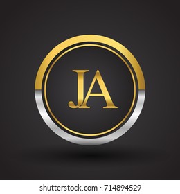JA Letter logo in a circle, gold and silver colored. Vector design template elements for your business or company identity.