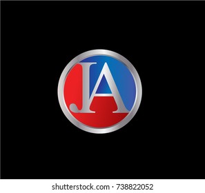 JA Letter logo Design in a circle. Blue and silver colored


