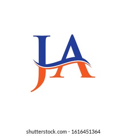 JA letter Type Logo Design Blue Orange With White Background. Initial JA logo Design