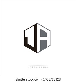 JA Logo Initial Monogram Negative Space Design Template With Black and Grey color