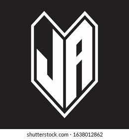 JA Logo monogram with emblem line style isolated on black background