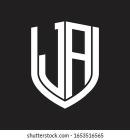 JA Logo monogram with emblem shield design isolated on black background