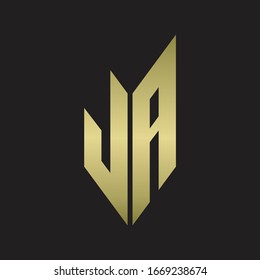 Monograma con logotipo JA con estilo de emblema aislado con colores dorados