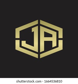 JA Logo monogram with hexagon shape and piece line rounded design tamplate on gold colors
