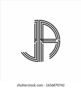 JA Logo monogram triple ribbon style line design template isolated on white background