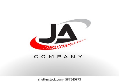JA Modern Letter Logo Design with Creative Red Dotted Swoosh Vector 