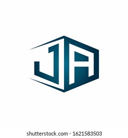 JA monogram logo with hexagon shape and negative space style ribbon design template