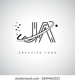 JA Orbit Monogram Logo - Futuristic Minimal Letter mark with Circular Line Art, Tech-Inspired Dots and Space Motion Concept for Modern Branding Identity (Logotipo de Monograma de Órbita JA - Marca de Letra Mínima Futurista com Linha de Arte Circular, Pontos Inspirados na Tecnologia e Conceito de Movimento Espacial para Identidade de Marca Moderna)