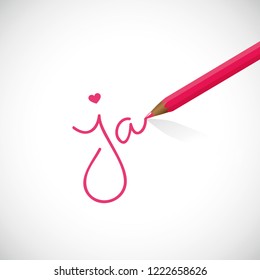 ja typograsphy translation yes hand letter script wedding sign vector illustration EPS10