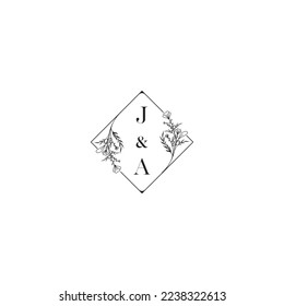 Cartas iniciales del logotipo de boda JA en un diseño profesional de alta calidad que se imprimirán en cualquier medio impreso