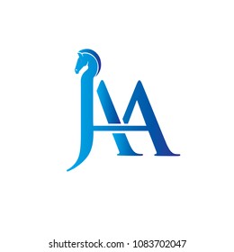 Letra inicial de JAA con plantilla de logotipo de caballo de cabeza